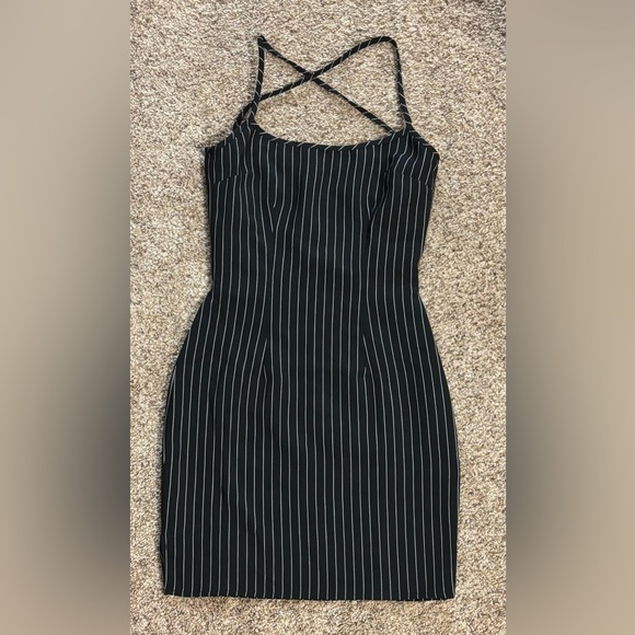H&M Black and White Pinstripe Strapless Dress - Picture 1 of 3